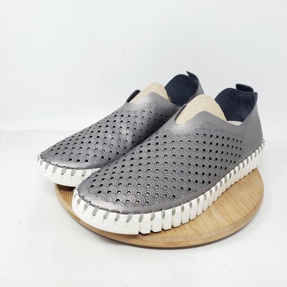 Ilse Jacobsen Tulip Slip On Shoes Women 41 Silver Pewter Metallic Loafer Sneaker - Picture 2 of 12